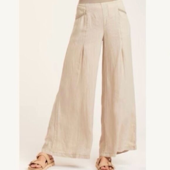 XCVI Women's Cream Wide-Leg Pants NWT, pull-on high waist w/pockets  Lite Linen - Picture 1 of 2
